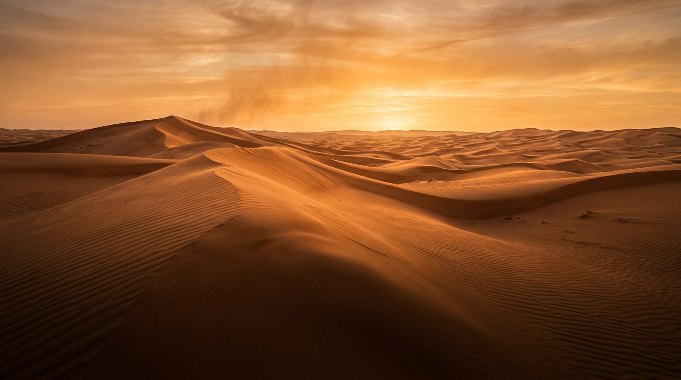كثبان رملية سعودية عند الغروب — رحلة واكتشاف